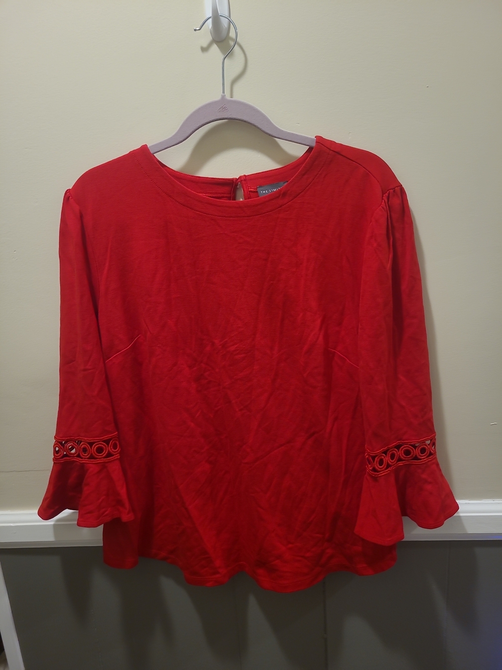 The Limited Womens XL Red Tunic 3/4 Bell Sleeve Crochet Eyelet Trim